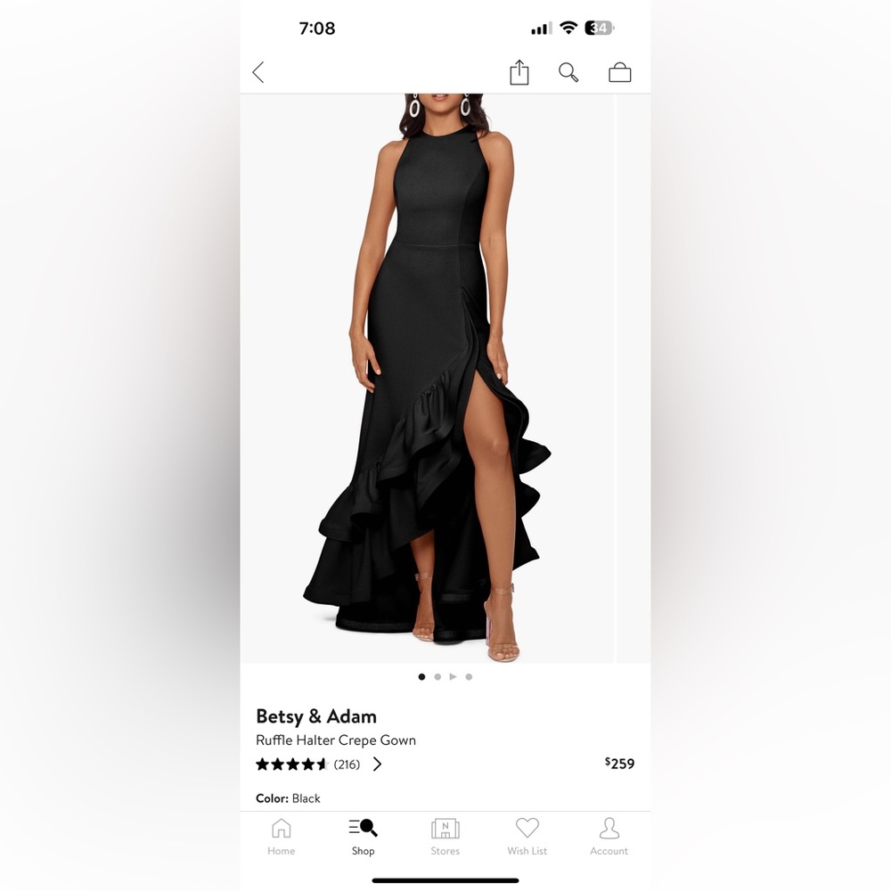 Betsy & Adam Ruffle Halter Crepe Gown